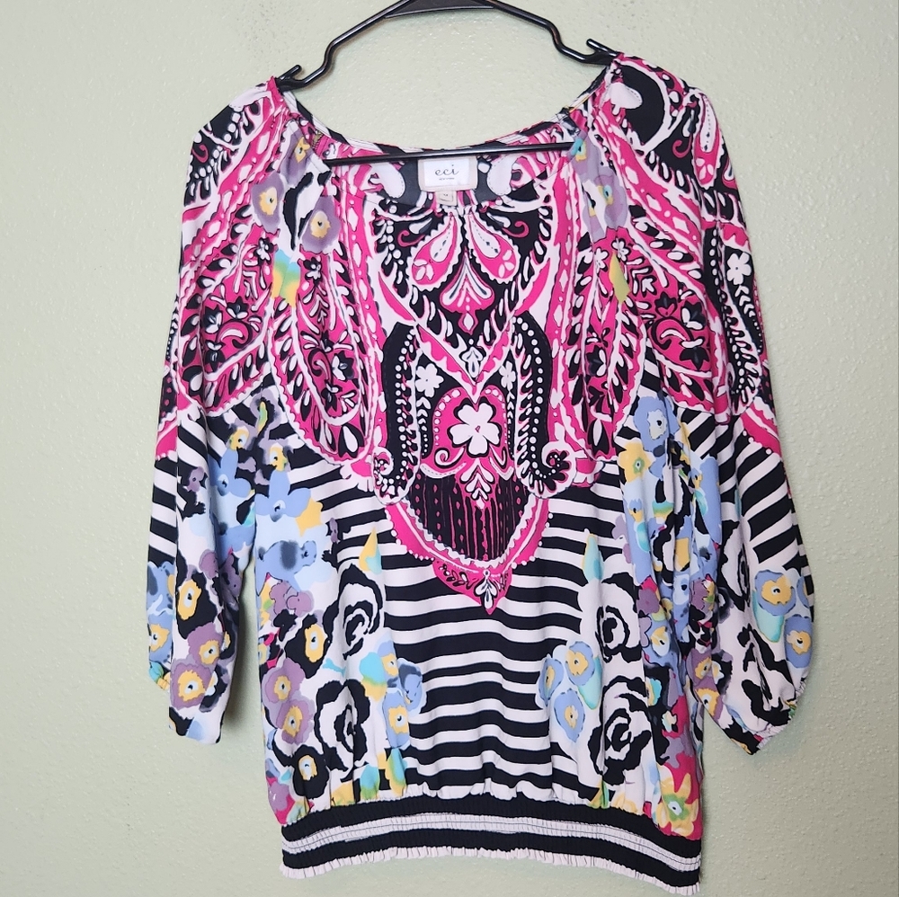 ECI Colorful Print Blouse Size Medium